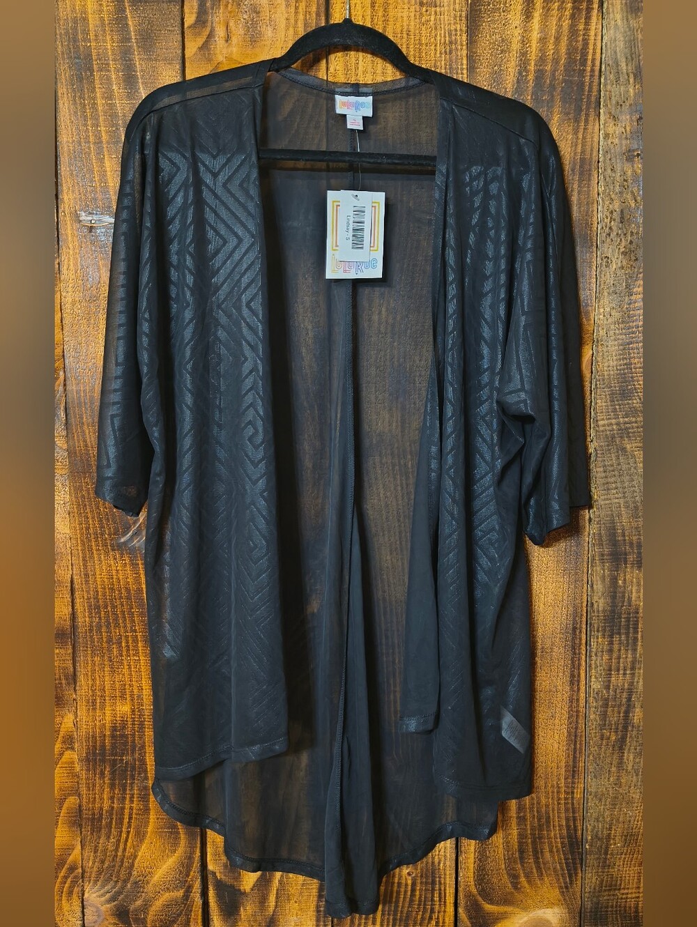 LuLaRoe Lindsay Black Sheer Geometric Kimono Cardigan NWT Size S